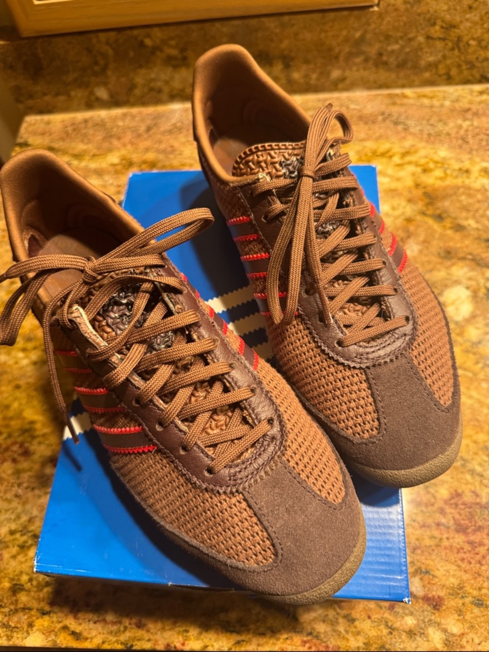 Adidas OG Brown Sneakers with Red Stripes 7 1/2 - Picture 3 of 5